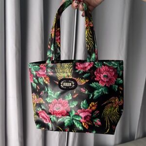 FEILER Floral Tote Bag Small Black Pink Green Purse Handbag Women's